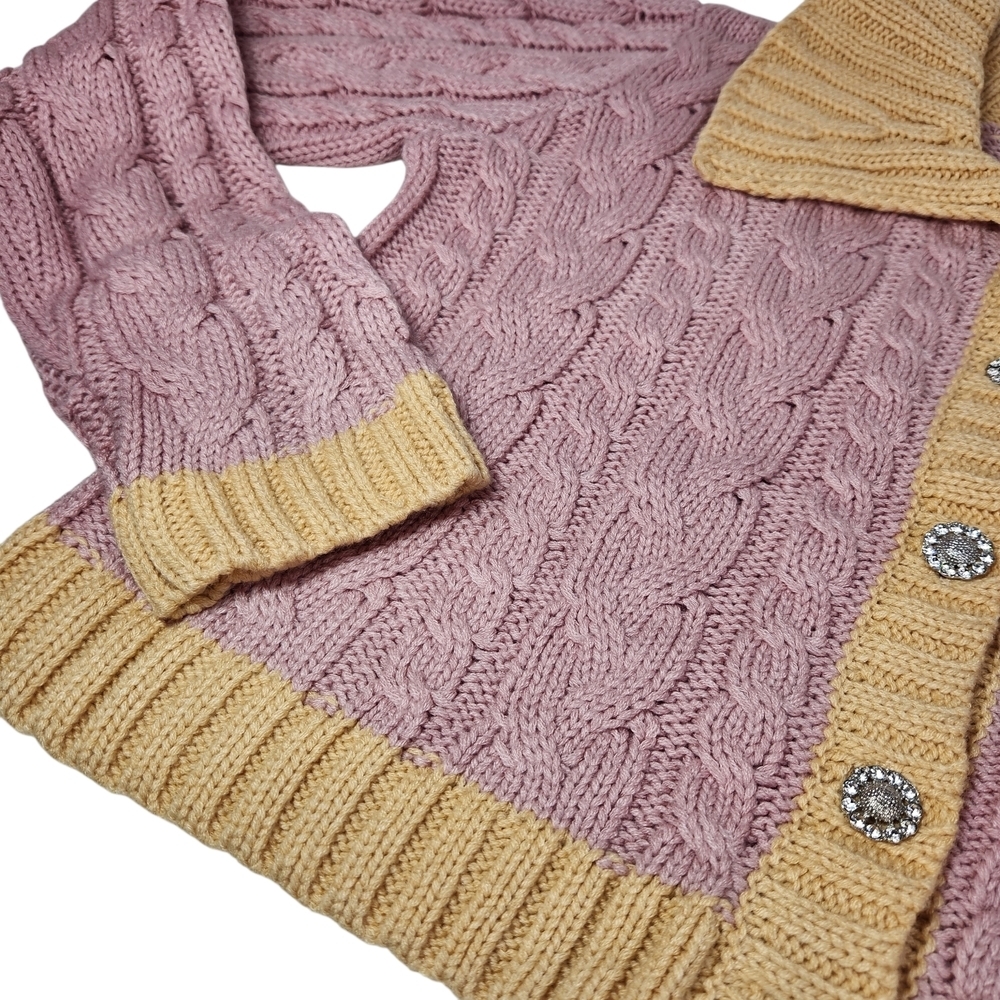 Rich & Famous NWT Sicily Crop Cardigan Sweater Grannycore Knit Collar Bling Boxy - Picture 12 of 16